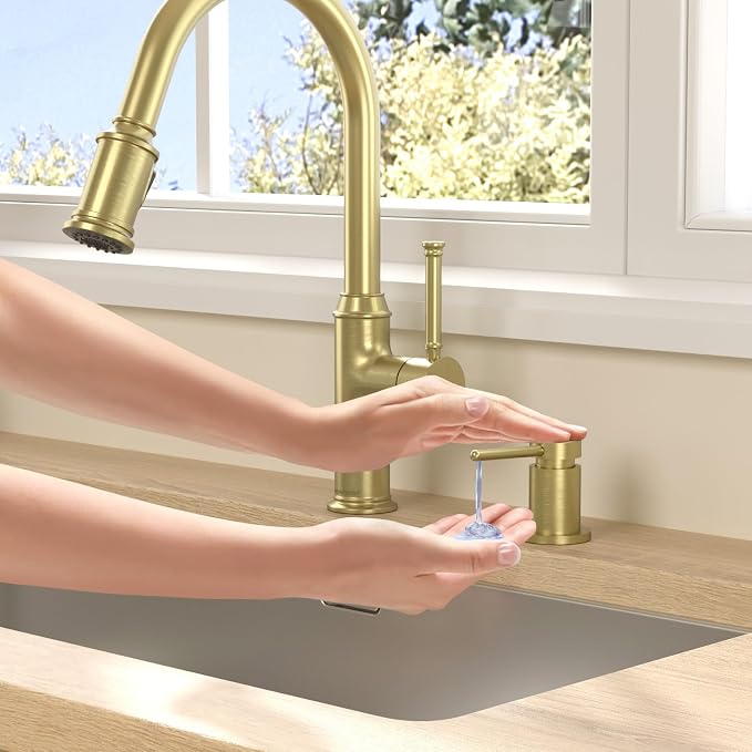 Lava Odoro Gold Soap Dispenser for Kitchen Sink, Modern Brass Built in - Image 4