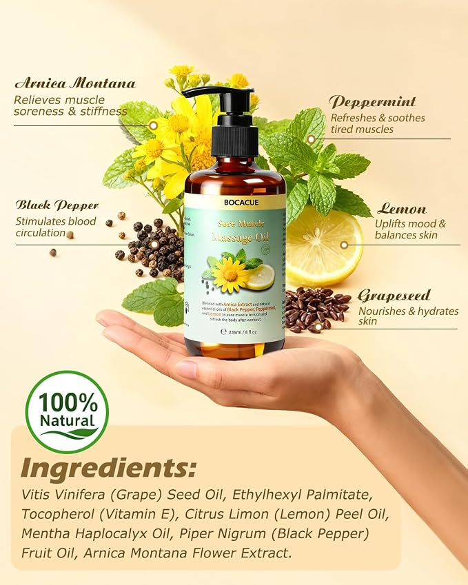 Sore Muscle Massage Oil for Massage Therapy, Arnica Oil for Muscle Relaxing & - Image 2