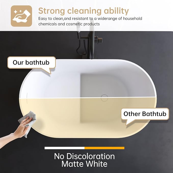 39" Japanese Soaking Bathtub, Freestanding Solid Surface Resin Stone Bathtub - Image 8