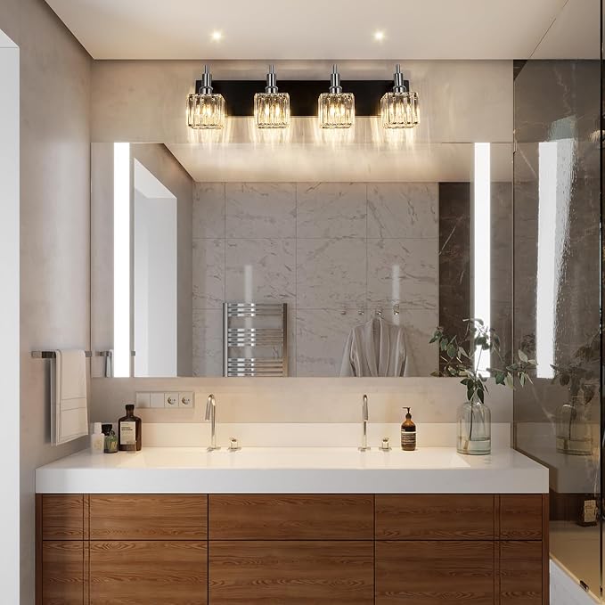 Black Chrome Bathroom Vanity Lights, Modern 4 Lights Crystal Bathroom Lighting - Image 7