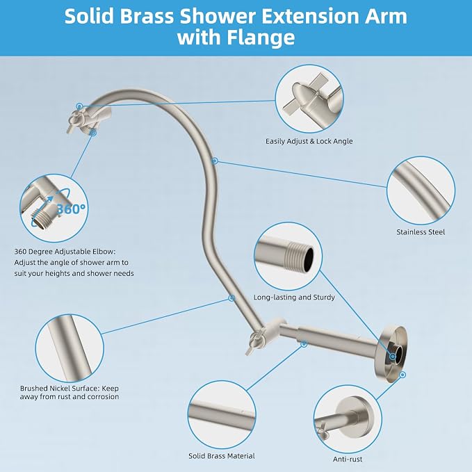Hibbent All Metal Upgraded 18'' Shower Head Extension Arm, Shower Arm - Image 3