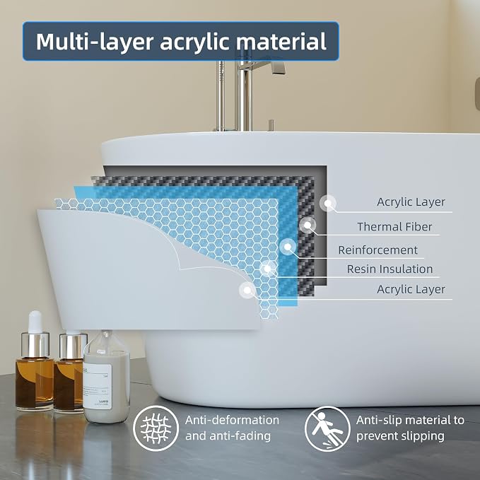 59'' Freestanding Bathtub, Deep Soaking Tub - Image 8
