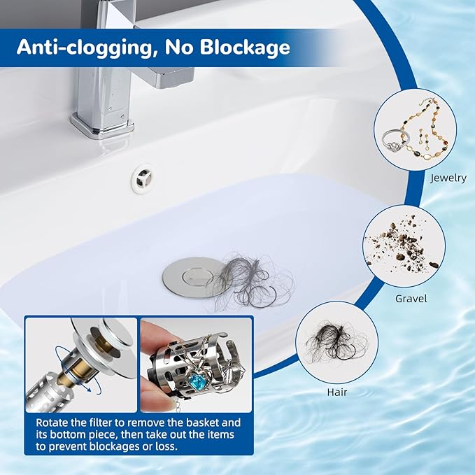 Hibbent 4 Pack Upgraded 3 in 1 Bathroom Sink Drain Strainer, Universal Pop Up - Image 2