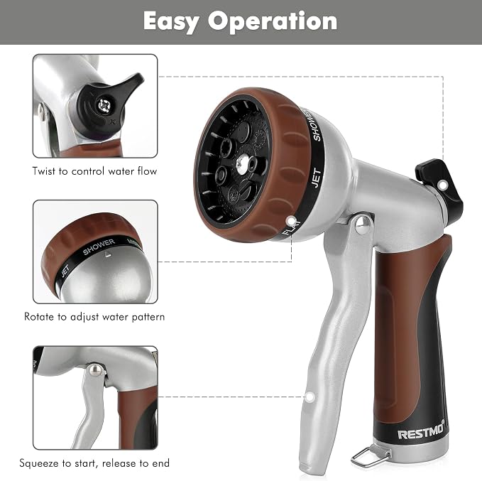 RESTMO Garden Hose Nozzle, Heavy Duty Metal Water Hose Nozzle - Image 4
