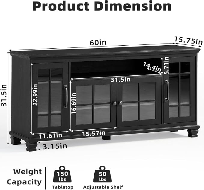 Large Black Sideboard Buffet Cabinet - Image 2