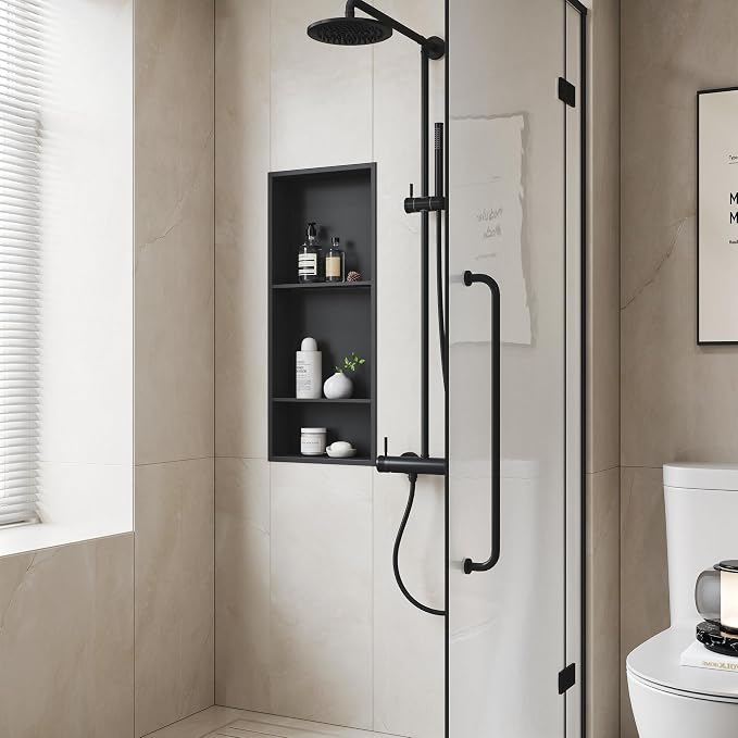 Neodrain 12X30 Inch Matte Black 3-Tier Stainless Steel Shower Niche, NO Tile - Image 9