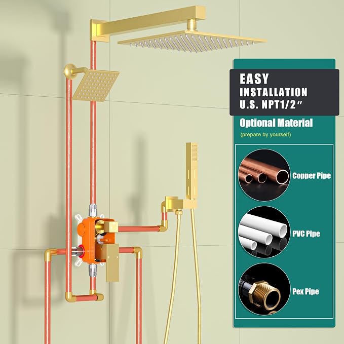ENGA Shower Faucet Set, Dual Head Shower System 10" & 6" Square Rain Shower - Image 7
