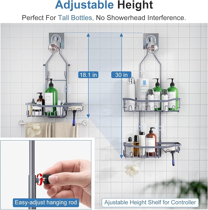 Shower Caddy, Upgraded Extended Length Shower Caddy Over Showerhead No Blocking - Image 3