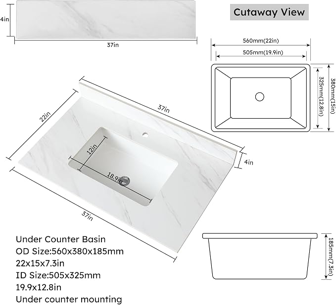 Montary 37"x 22" Bathroom Vanity Top - Image 7