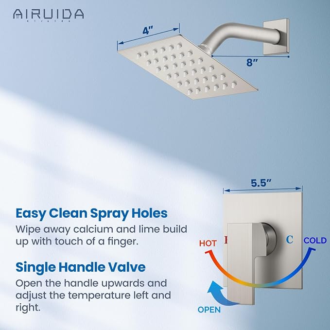 Airuida Shower Faucet Set Bathroom Rain Shower System SUS304 Stainless Steel - Image 4