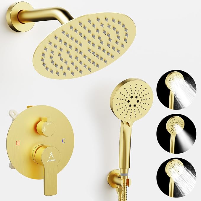 Shower Faucet Set Brass 8IN Rough-In Valve Body Trim Kit Rainfall Included - Image 9