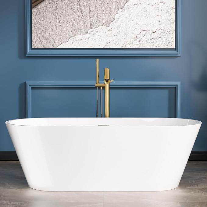 Sarlai 67 Inch Acrylic Freestanding Soaking Bathtub Contemporary Soaking White by Sarlai