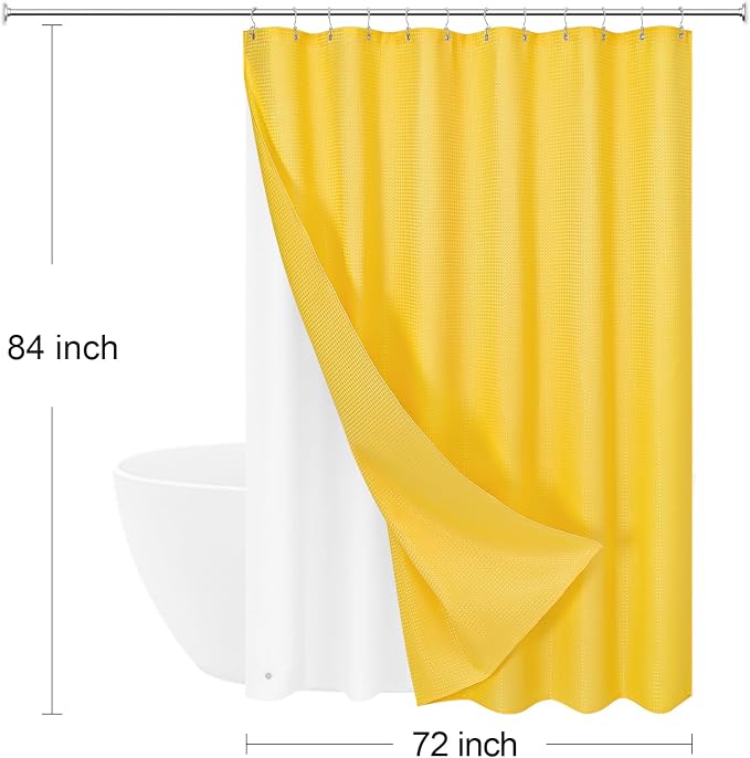 3 in 1 Extra Long Yellow Shower Curtain Set-72 W x 84 H, Modern Waffle and PEVA - Image 8