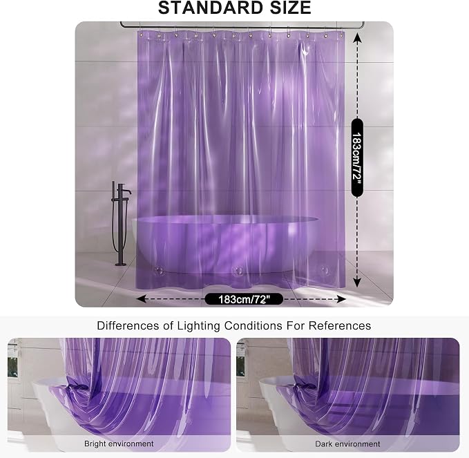 AmazerBath Purple Shower Curtain Liner Luxury, EVA Soft Clear Heavy Duty Shower - Image 7