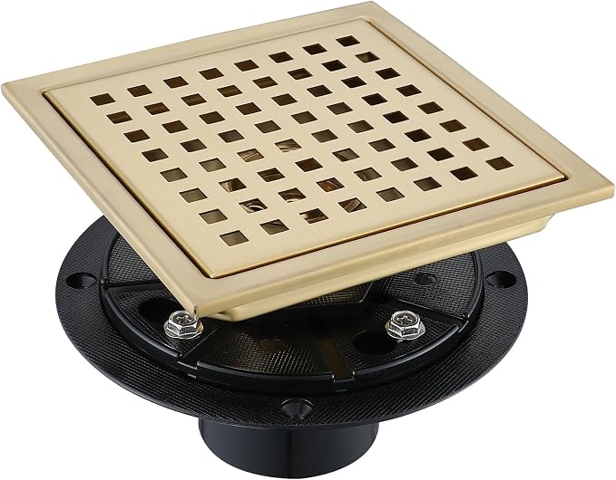 4 Inch Square Shower Floor Drain, Stainless Steel Black Shower Drain Kit by TRJIKAG
