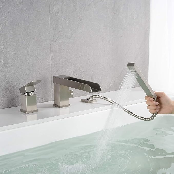 Waterfall Roman Tub Faucets Deck Mount Brushed Nickel Bathtub Faucets Brass Tub - Image 6