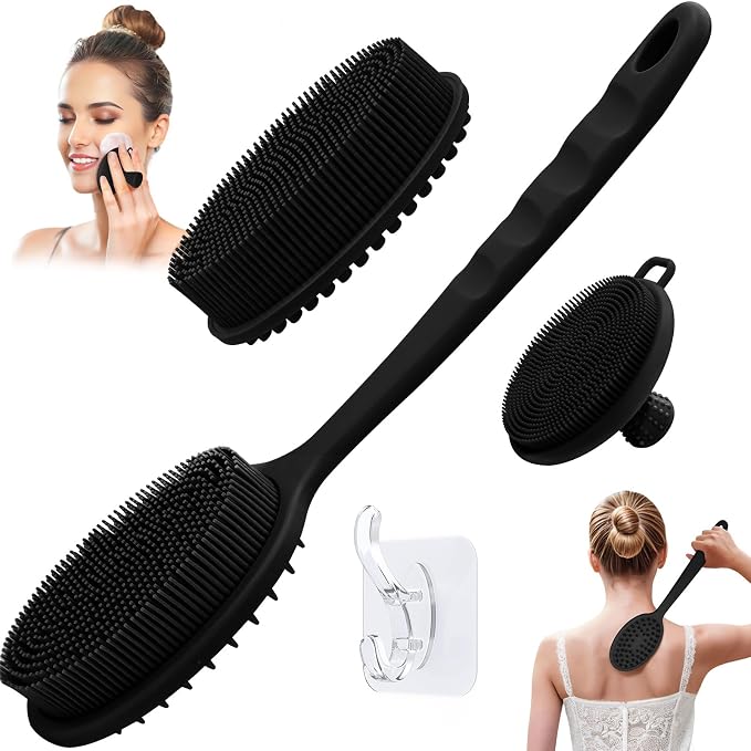 Silicone Face & Back Scrubber Set, Manual Face & Body Scrubber Exfoliator by GEENOA