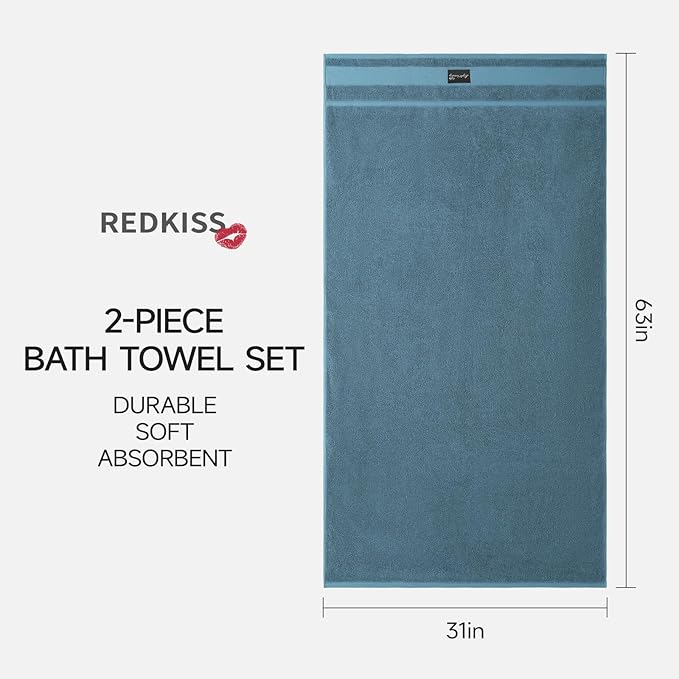 REDKISS Large Bath Towels Set 2 Piece, 100% Cotton, 31x63 in, Heavyweight 760G - Image 3