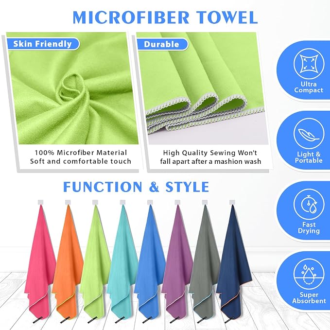 HOEAAS 2 Pack Microfiber Camping Towels, Quick Dry Towel, Super Absorbent Ultra - Image 5