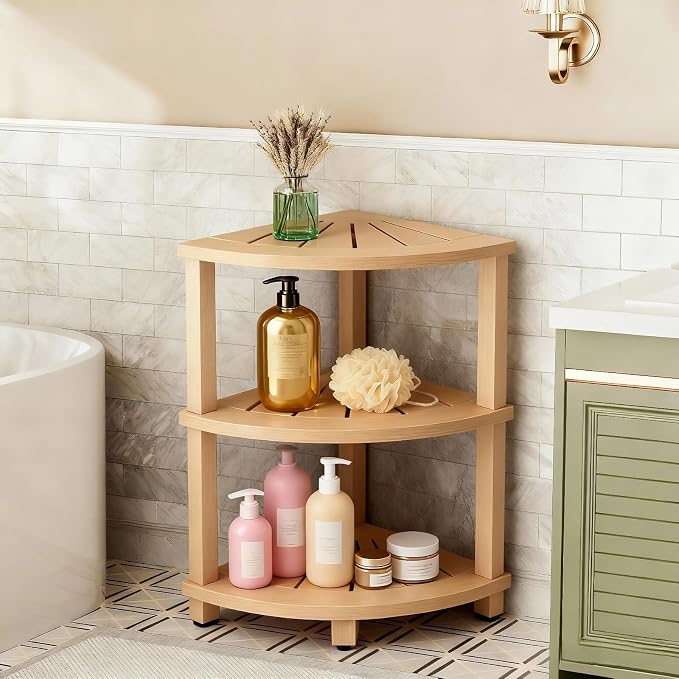 3-Tier Corner Shower Storage Stand, HIPS Shower Caddy Stand Shower Stool - Image 4