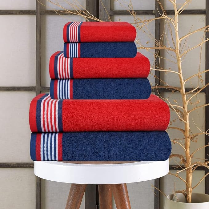 CASA COPENHAGEN He & She 6 Pieces Towel Set- American Blue + Red, 550 GSM 2 - Image 2