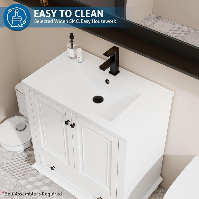 eclife 30" Bathroom Vanity Sink Combo Vintage Style - Image 5
