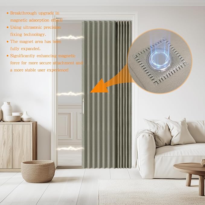 Accordian Door Curtain, 100% Blackout Folding Magnetic Doorway Curtains - Image 2