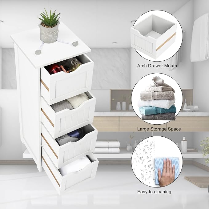 Bonnlo Skinny Bathroom Floor Storage Cabinet, Wooden Modern Thin Free Standing - Image 4