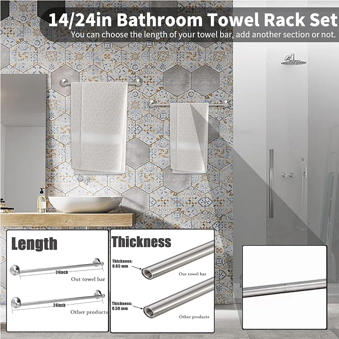 Newfun 8-Pieces 24" Bathroom Hardware Set, Bathroom Accessory Set, Includes 24" - Image 3