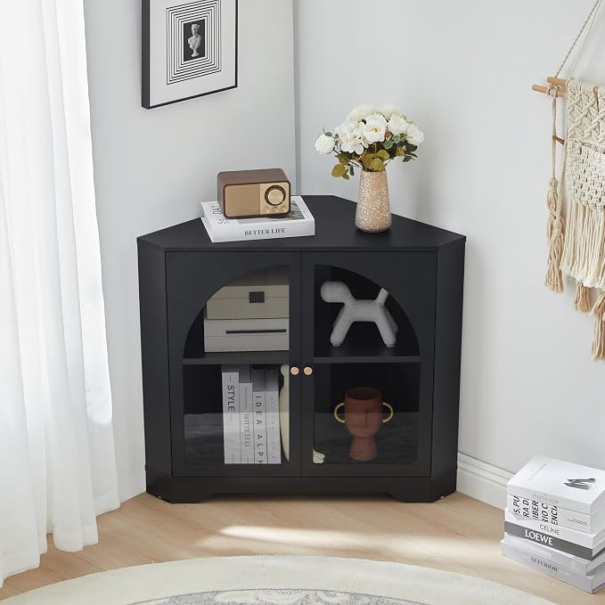 AVZEAR Modern Corner Cabinet, Mid Century Curved Corner Storage Shelf - Image 9