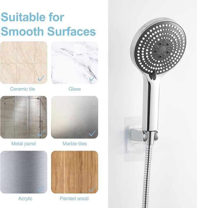 OFFO Shower Head Holder, Strong Adhesive Shower Hooks, 40° Adjustable - Image 5