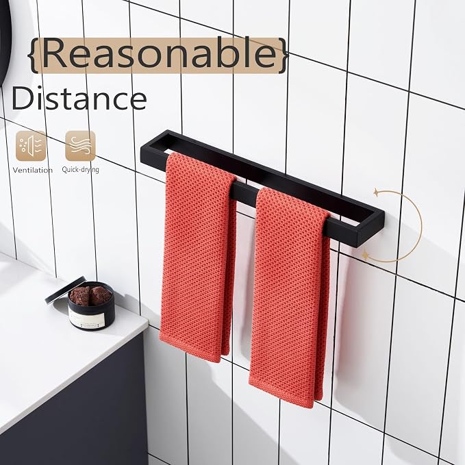 KOKOSIRI Towel Bar Matte Black Bath Towel Holder 16-Inch Kitchen Rack Stainless - Image 4