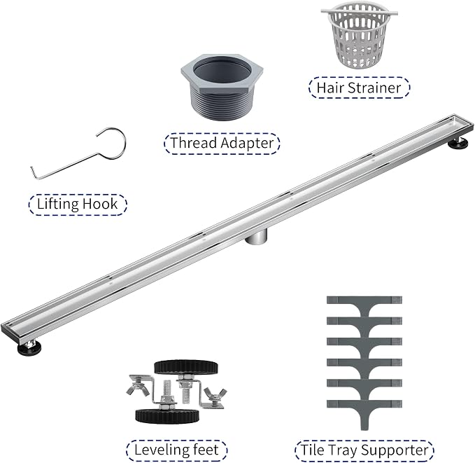 Linear Shower Drain 54", Brushed Floor Drain - Image 4