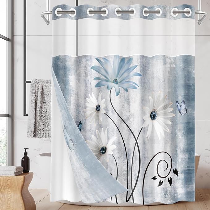 No Hook Rustic Farmhouse Shower Curtain by Nesphy