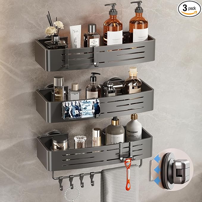 Voldra Shower Caddy Suction Cup, 3 Pack Shower Shelves by Voldra