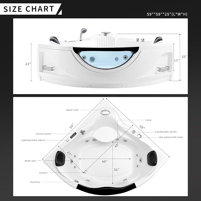 Empava Corner Whirlpool Bathtub - Image 6