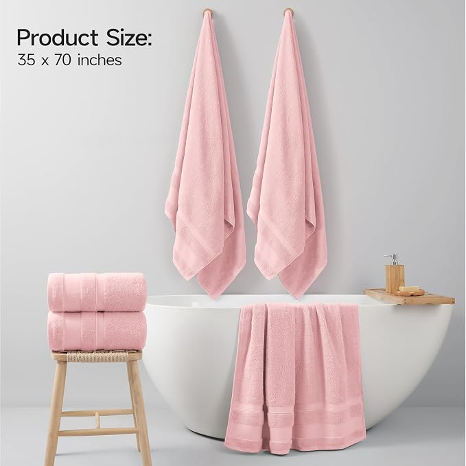 REDKISS 100% Cotton Bath Towels Set of 2, Extra Large Bath Sheets 35 X 70 Inches - Image 2