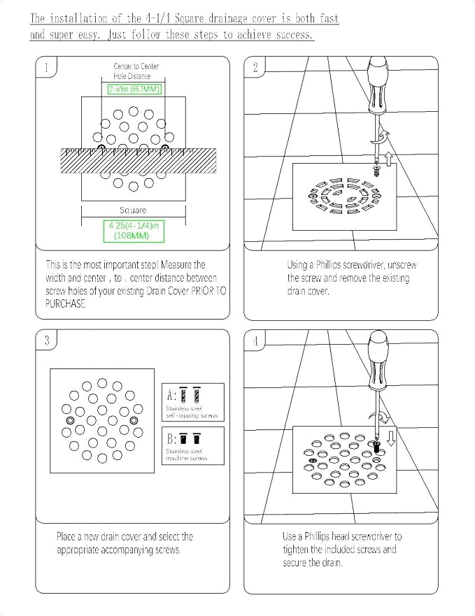 4-1/4 Inch Screw-in Square Floor Drain Cover Replacement Shower Grates - Image 6