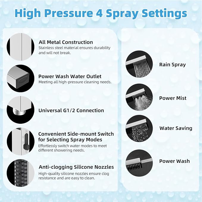 Hibbent All Metal CUPC Certified 12'' Rainfall Shower Head, Dual Shower Head - Image 5