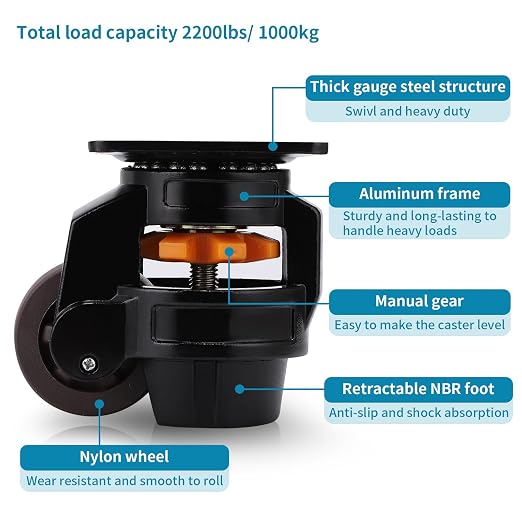 Skelang 4 Pcs Leveling Machine Caster, Retractable Plate Caster Wheel - Image 3