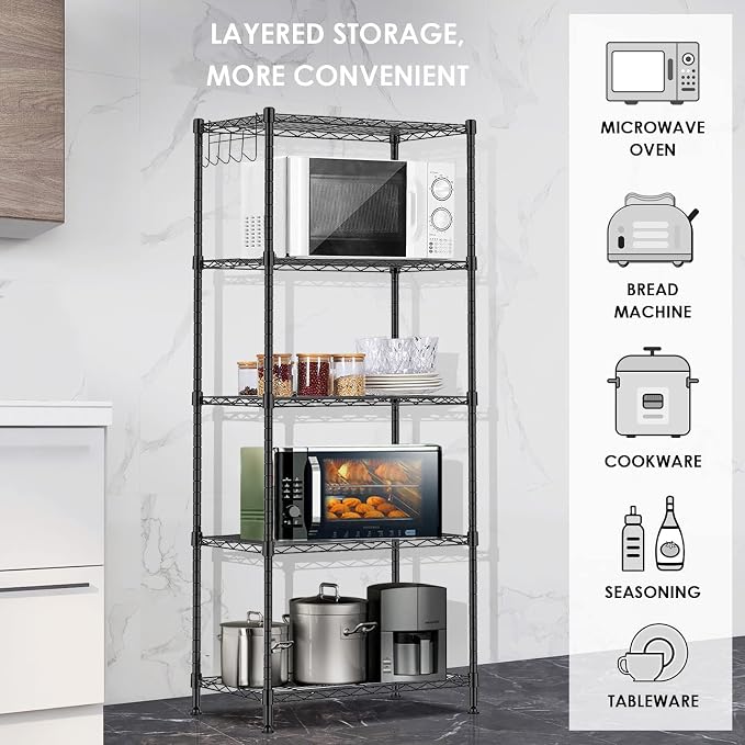 BNSPLY 5 Tier Wire Shelving Unit, Adjustable Wire Rack Shelving, Changeable - Image 4