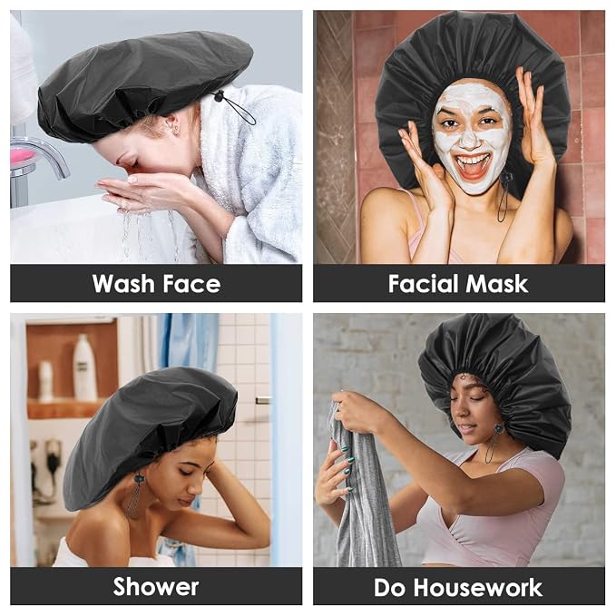 Auban Extra Large Shower Cap, Waterproof Reusable Hair Cap, XL Satin Lined - Image 7