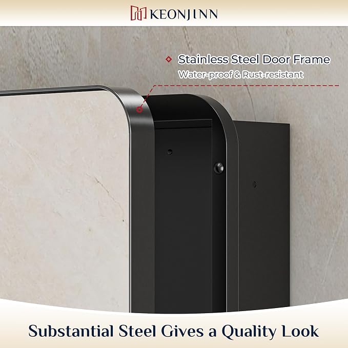 Keonjinn 20 x 32 Inch Black Mirrored Medicine Cabinet, Recessed Medicine - Image 4