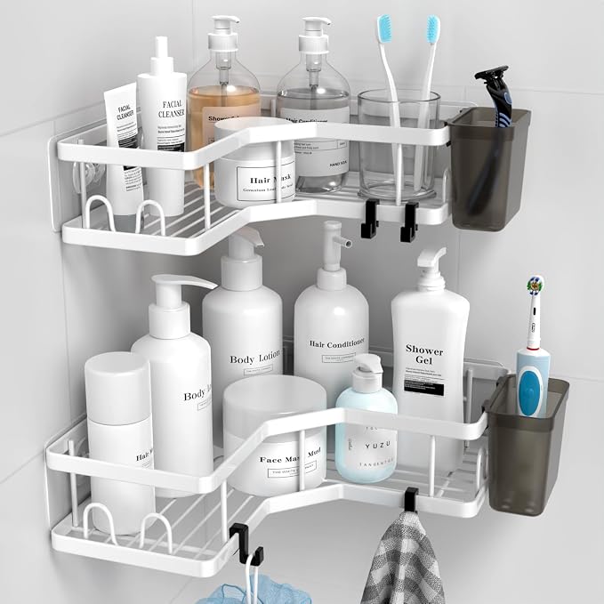 Shower Caddy Corner Organizer Shelf: 2Pack Adhesive Shower Essentials by AKTECKE