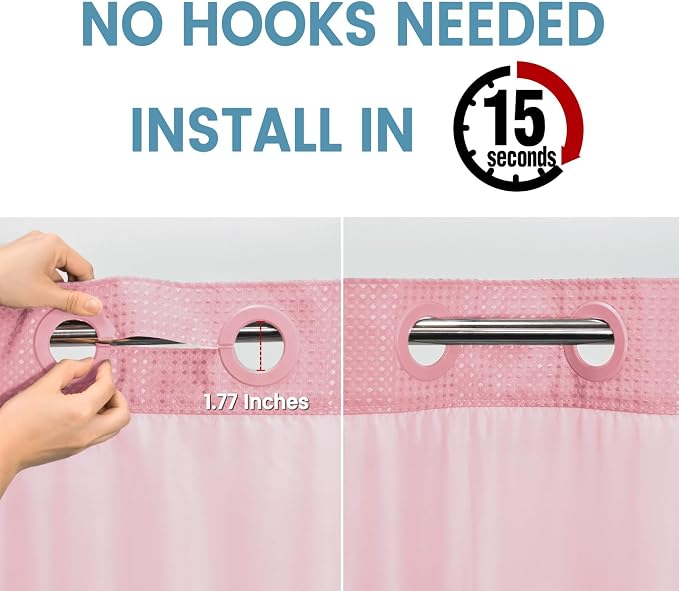 Pink Shower Curtain with Liner - Image 3