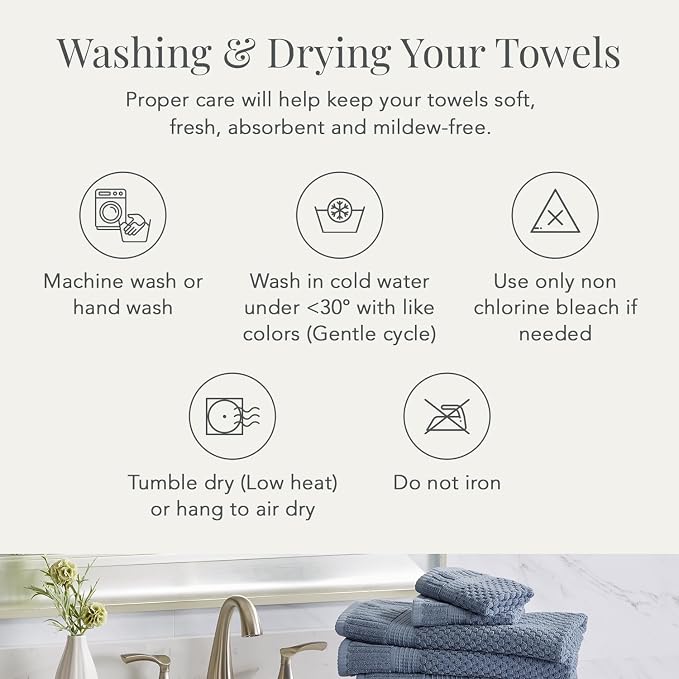NY Loft 100% Cotton Towel Set 6 Piece Towel Set | Navy Bath Towels | Absorbent - Image 8