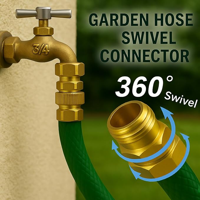 Garden Hose Swivel Connector, 3/4" GHT Brass Swivel Hose Connector, 360° Male - Image 5