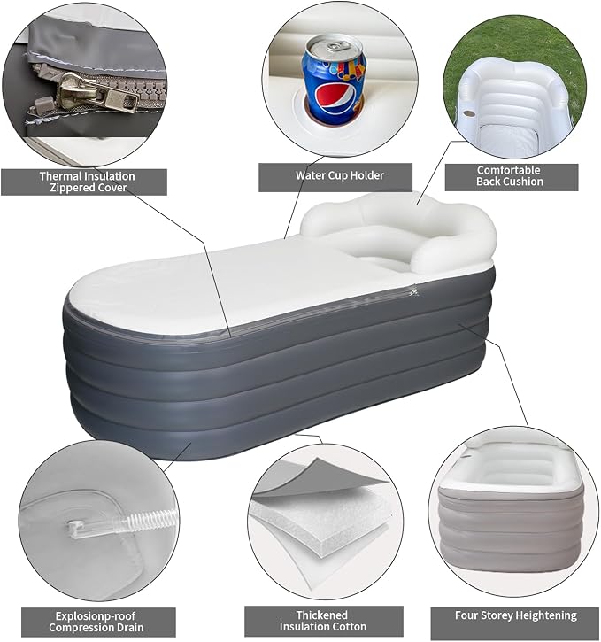 B&Y Inflatable Soaking Bathtub for Adult, Designed - Image 4