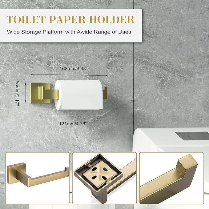 Bathroom Accessory Towel Bar Set: 15 Pieces Gold Bathroom Hardware Square - Image 4