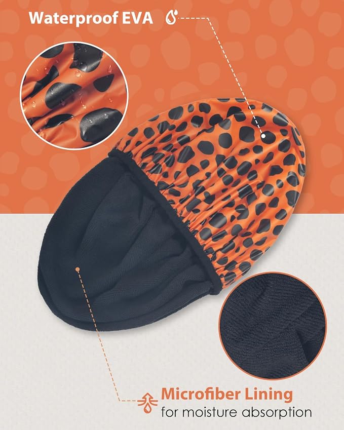 Auban Shower Cap, Shower Cap for Women Terry Cloth Lined EVA Exterior Reusable - Image 4